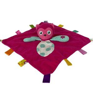Taggies Owl Baby Lovey Security Blanket Dark Pink Colorful Tags Satin Velour